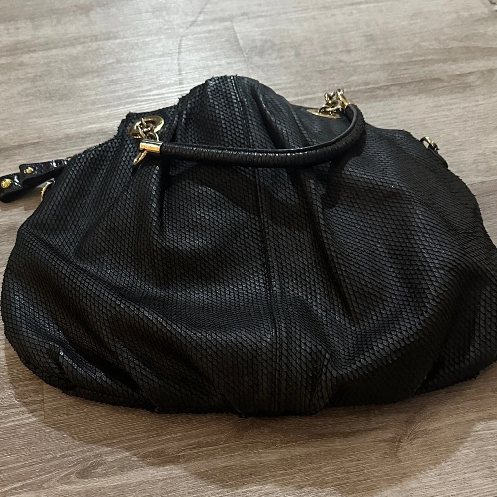 Cynthia Rowley Black Textured Leather Shoulder Bag with Gold Accents - Picture 10 of 10